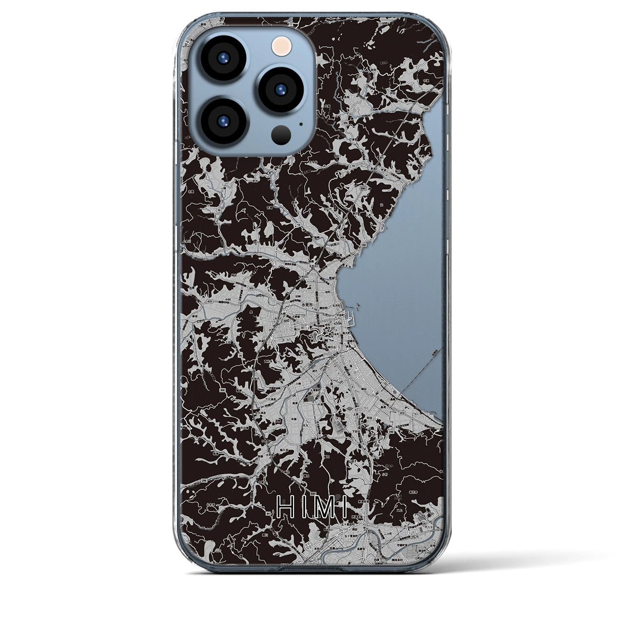 【氷見】地図柄iPhoneケース（クリアタイプ・モノトーン）iPhone 13 Pro Max 用