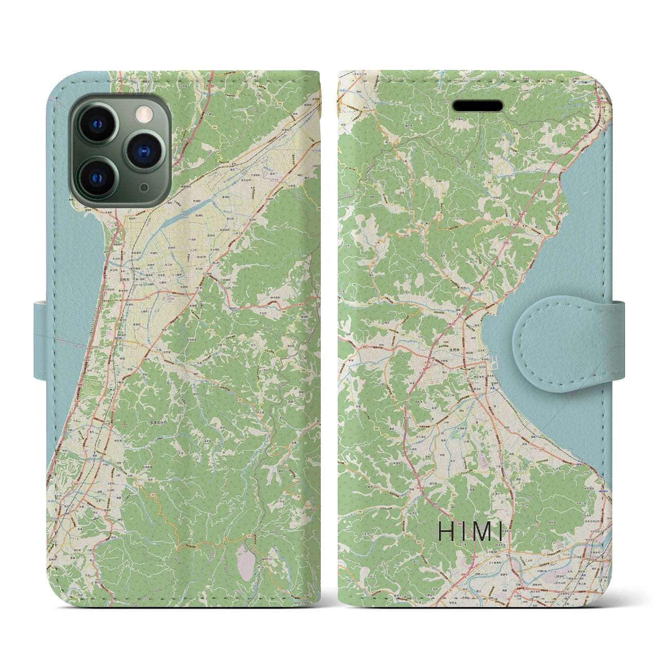 【氷見】地図柄iPhoneケース（手帳両面タイプ・ナチュラル）iPhone 11 Pro 用