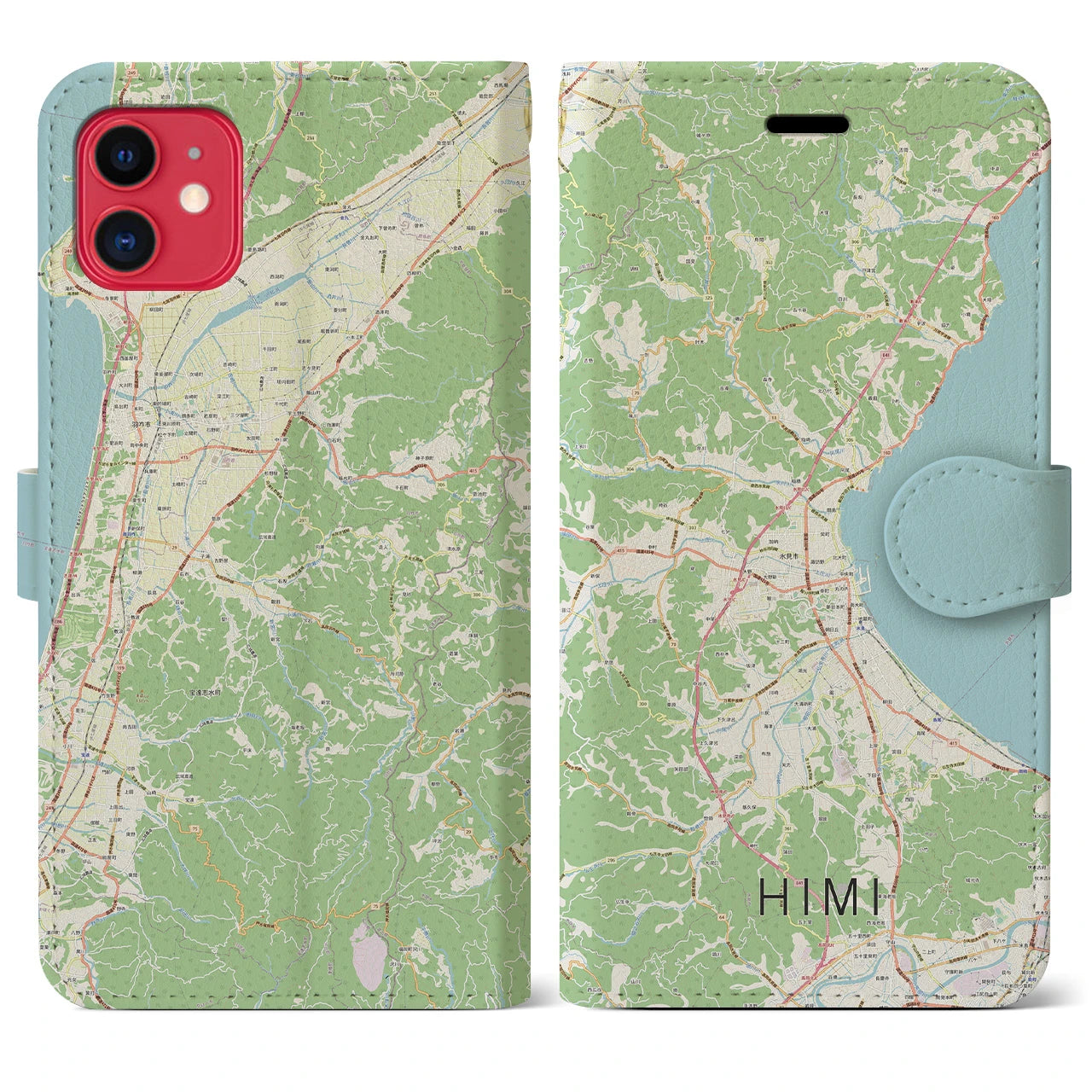 【氷見】地図柄iPhoneケース（手帳両面タイプ・ナチュラル）iPhone 11 用