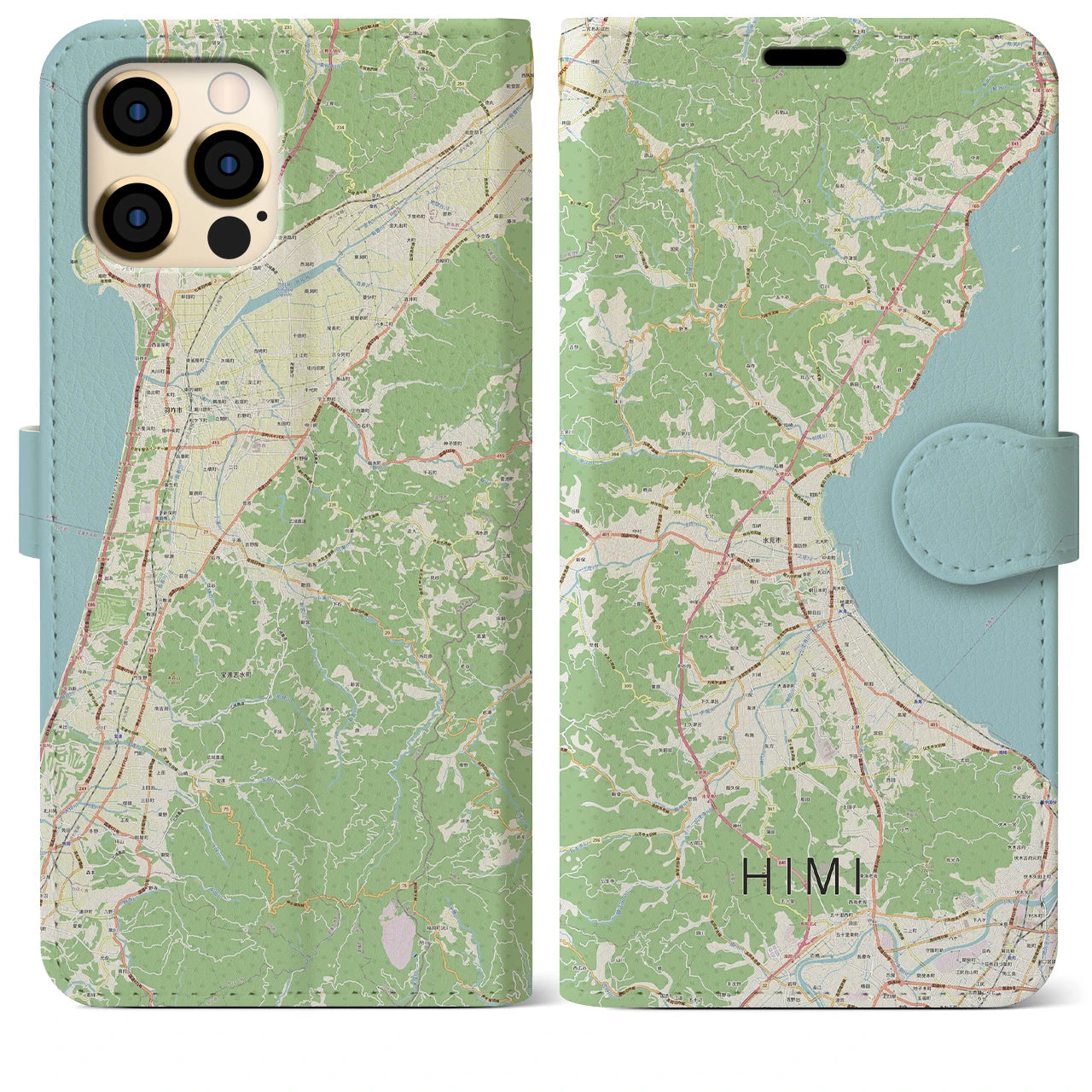 【氷見】地図柄iPhoneケース（手帳両面タイプ・ナチュラル）iPhone 12 Pro Max 用