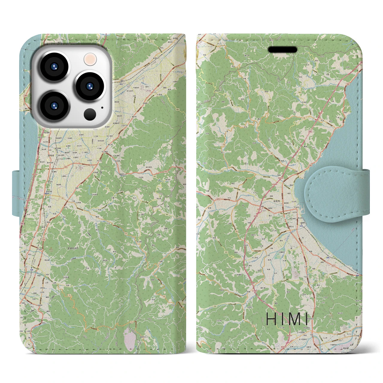 【氷見】地図柄iPhoneケース（手帳両面タイプ・ナチュラル）iPhone 13 Pro 用