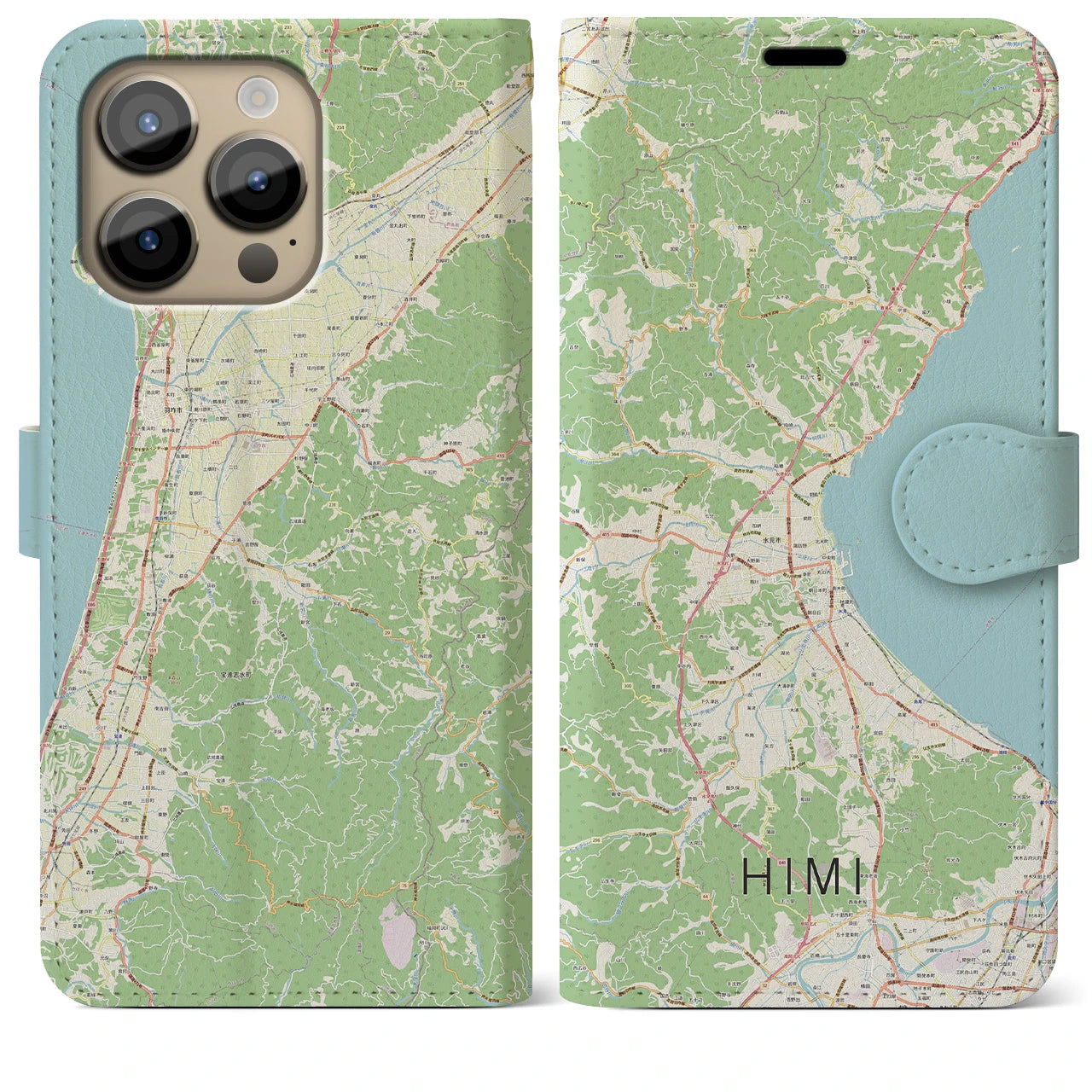 【氷見】地図柄iPhoneケース（手帳両面タイプ・ナチュラル）iPhone 14 Pro Max 用