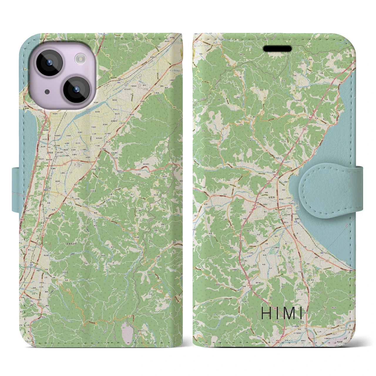 【氷見】地図柄iPhoneケース（手帳両面タイプ・ナチュラル）iPhone 14 用