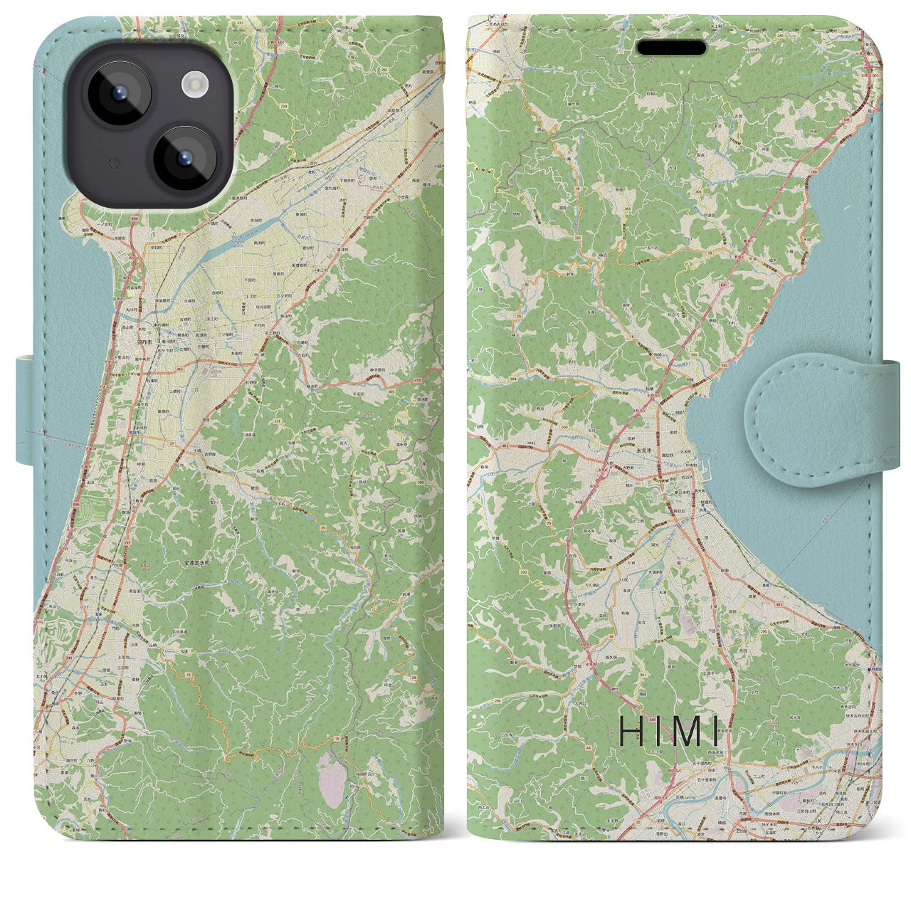 【氷見】地図柄iPhoneケース（手帳両面タイプ・ナチュラル）iPhone 14 Plus 用