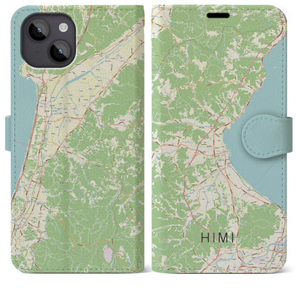 【氷見（富山県）】地図柄iPhoneケース（手帳タイプ）ナチュラル・iPhone 14 Plus 用