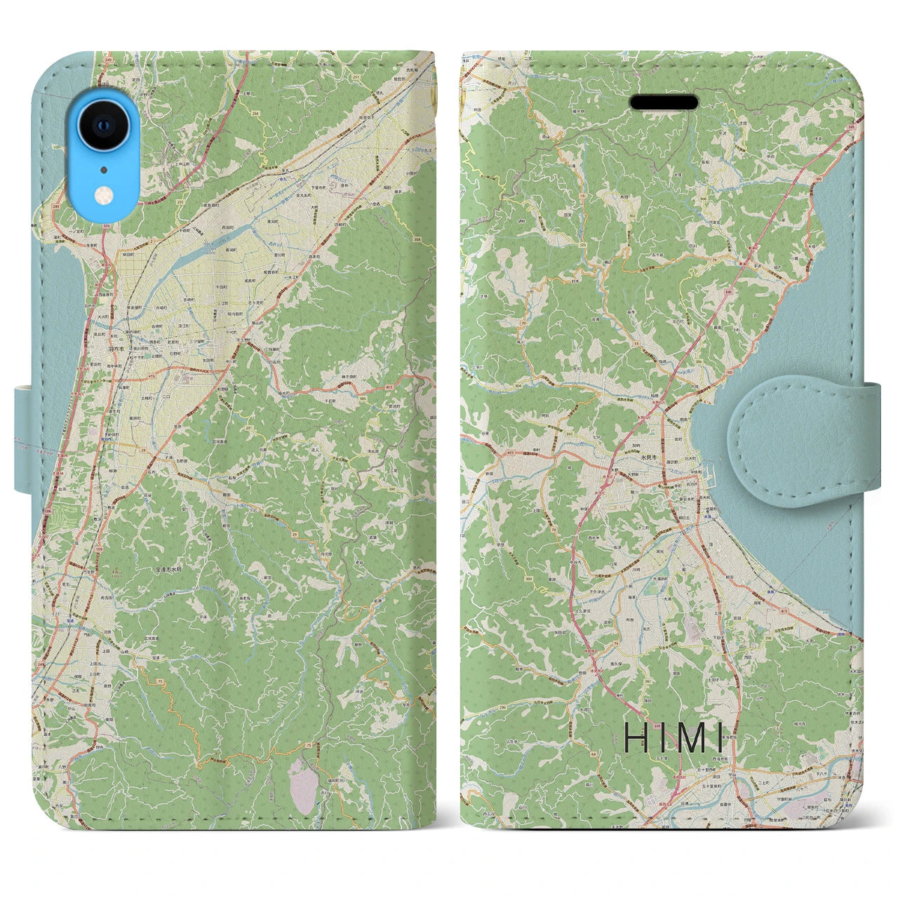 【氷見】地図柄iPhoneケース（手帳両面タイプ・ナチュラル）iPhone XR 用