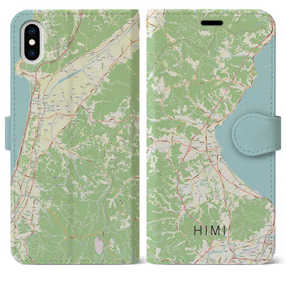 【氷見（富山県）】地図柄iPhoneケース（手帳タイプ）ナチュラル・iPhone XS Max 用
