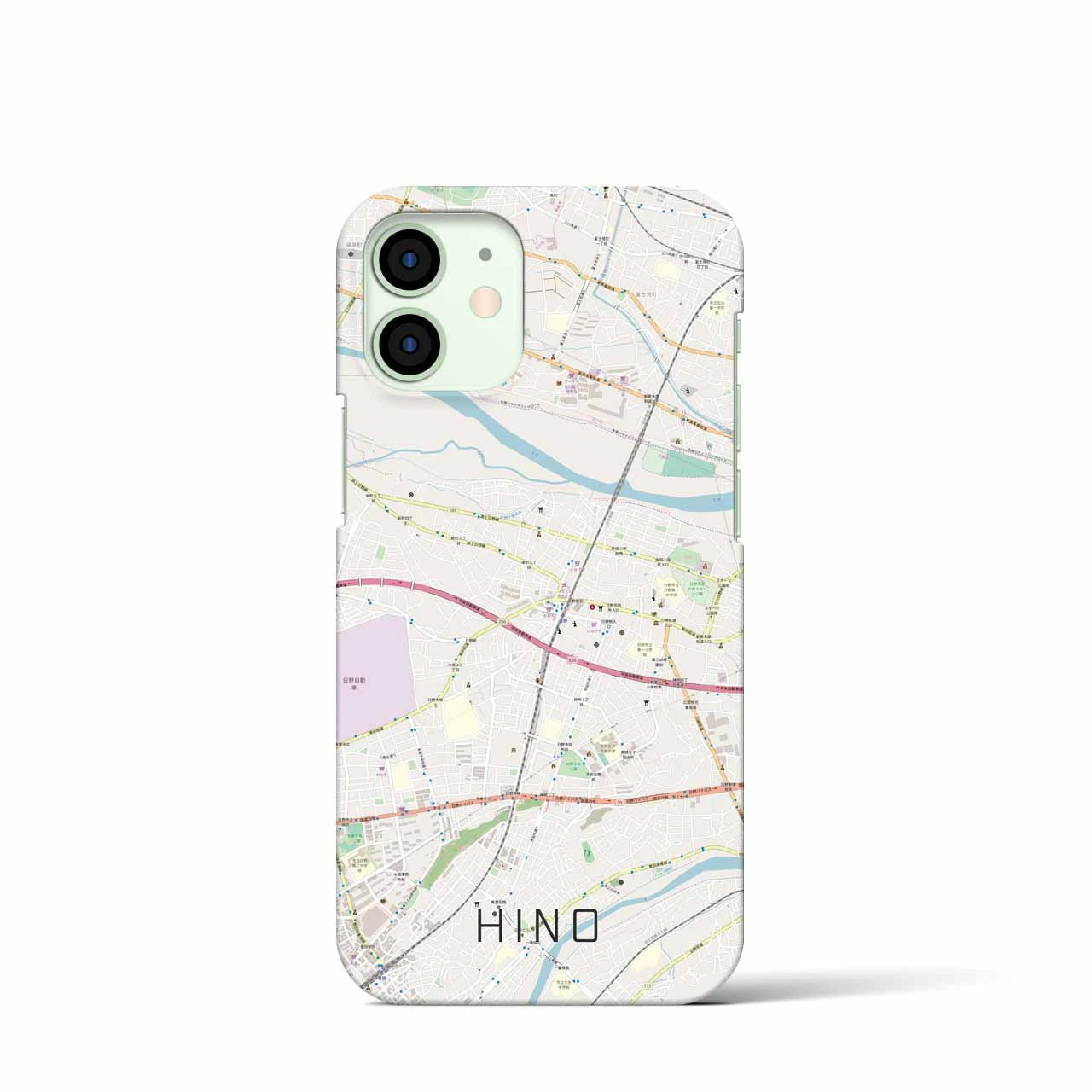 【日野】地図柄iPhoneケース（バックカバータイプ・ナチュラル）iPhone 12 mini 用