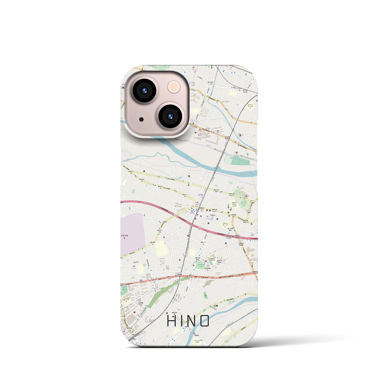 【日野】地図柄iPhoneケース（バックカバータイプ・ナチュラル）iPhone 13 mini 用