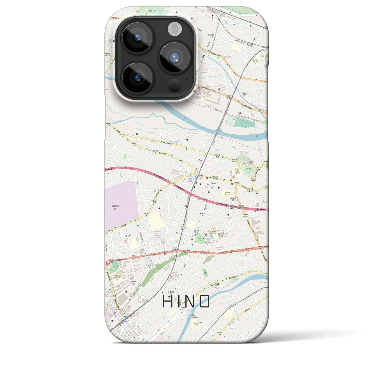 【日野】地図柄iPhoneケース（バックカバータイプ・ナチュラル）iPhone 15 Pro Max 用