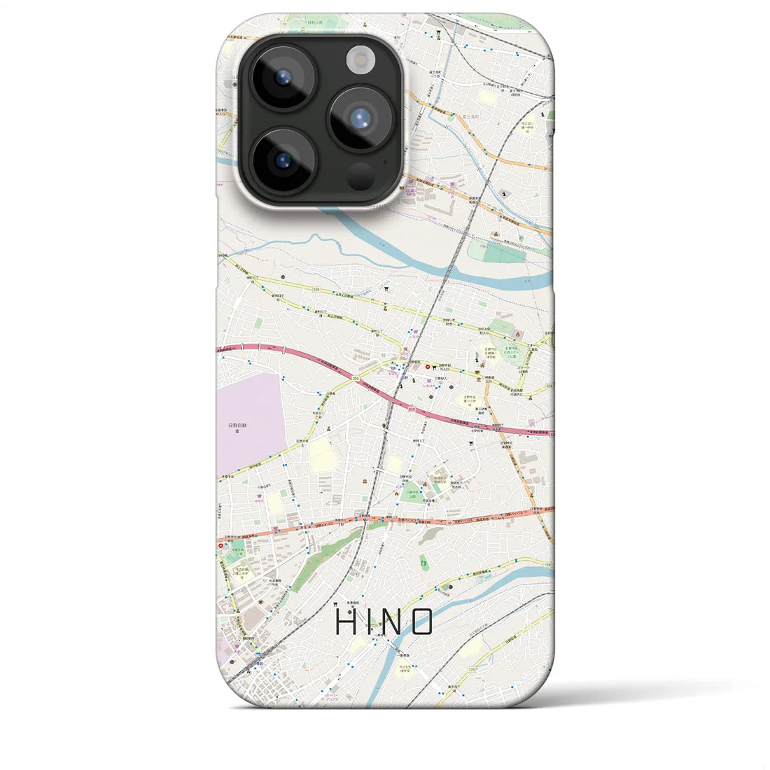 【日野】地図柄iPhoneケース（バックカバータイプ・ナチュラル）iPhone 15 Pro Max 用