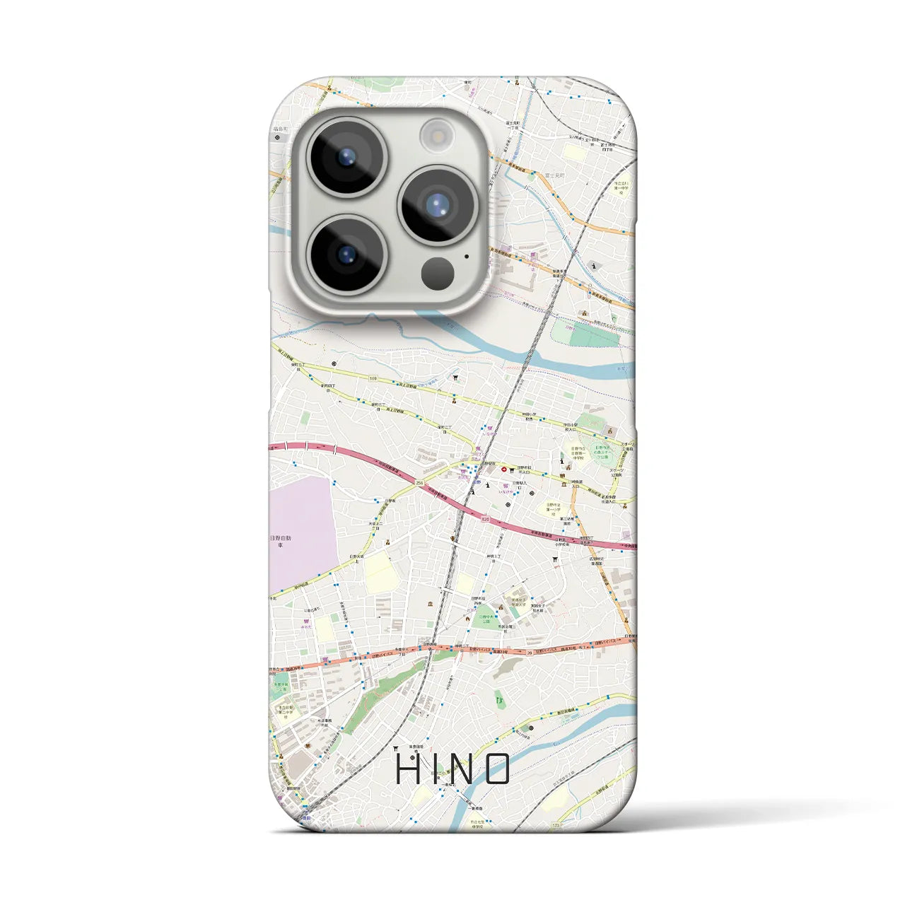 【日野】地図柄iPhoneケース（バックカバータイプ・ナチュラル）iPhone 15 Pro 用