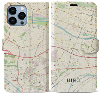 【日野（東京都）】地図柄iPhoneケース（手帳タイプ）ナチュラル・iPhone 13 Pro Max 用