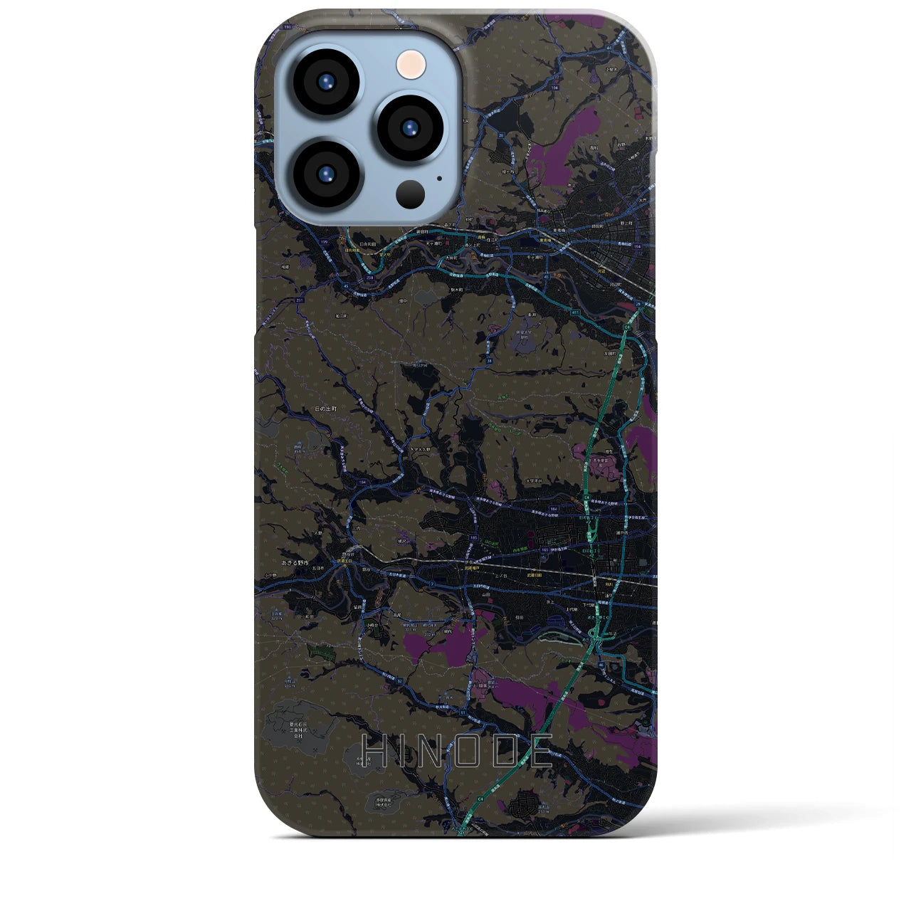 【日の出】地図柄iPhoneケース（バックカバータイプ・ブラック）iPhone 13 Pro Max 用