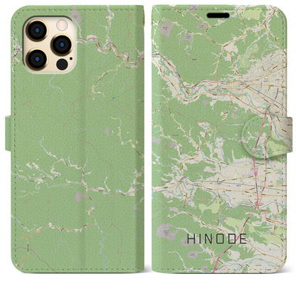 【日の出（東京都）】地図柄iPhoneケース（手帳タイプ）ナチュラル・iPhone 12 Pro Max 用