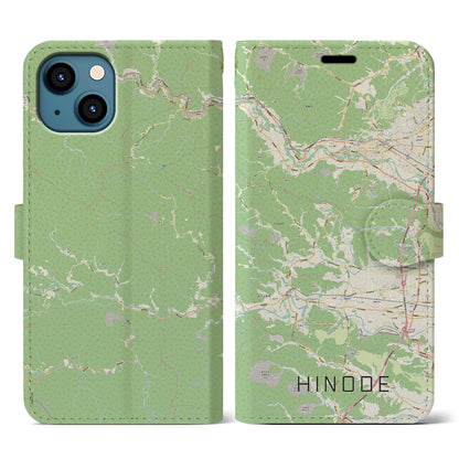 【日の出（東京都）】地図柄iPhoneケース（手帳タイプ）ナチュラル・iPhone 13 用