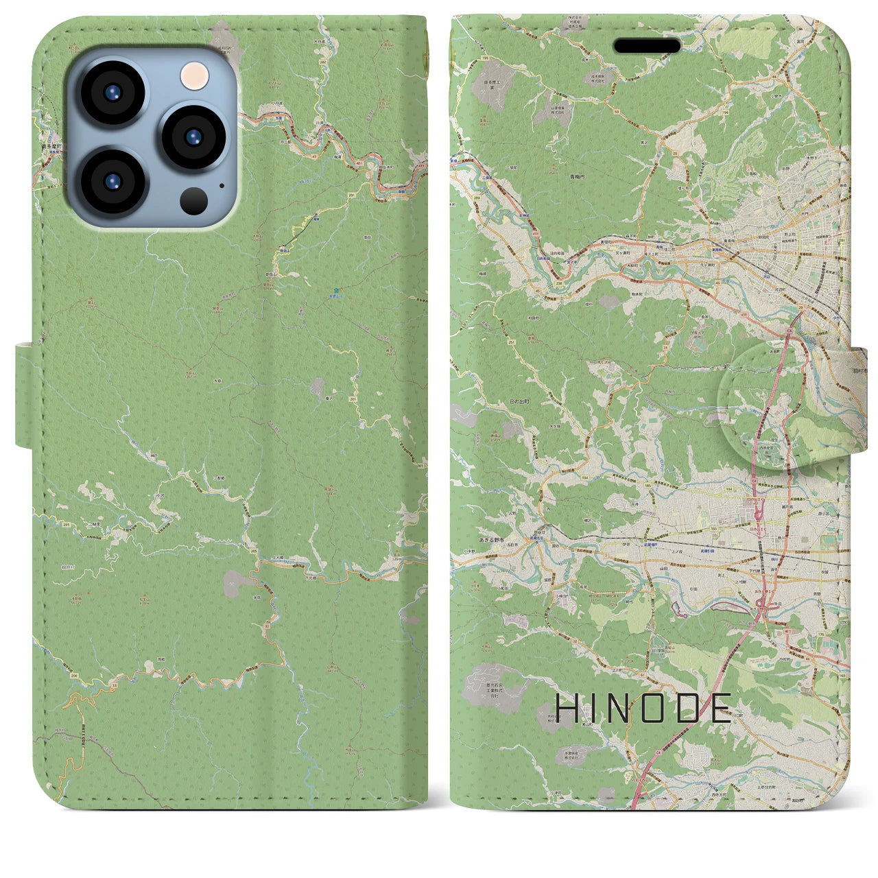 【日の出】地図柄iPhoneケース（手帳両面タイプ・ナチュラル）iPhone 13 Pro Max 用