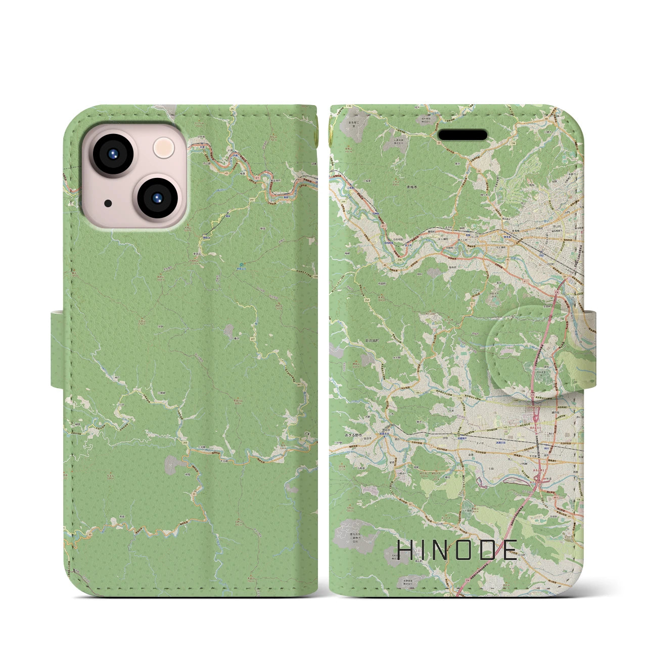 【日の出】地図柄iPhoneケース（手帳両面タイプ・ナチュラル）iPhone 13 mini 用