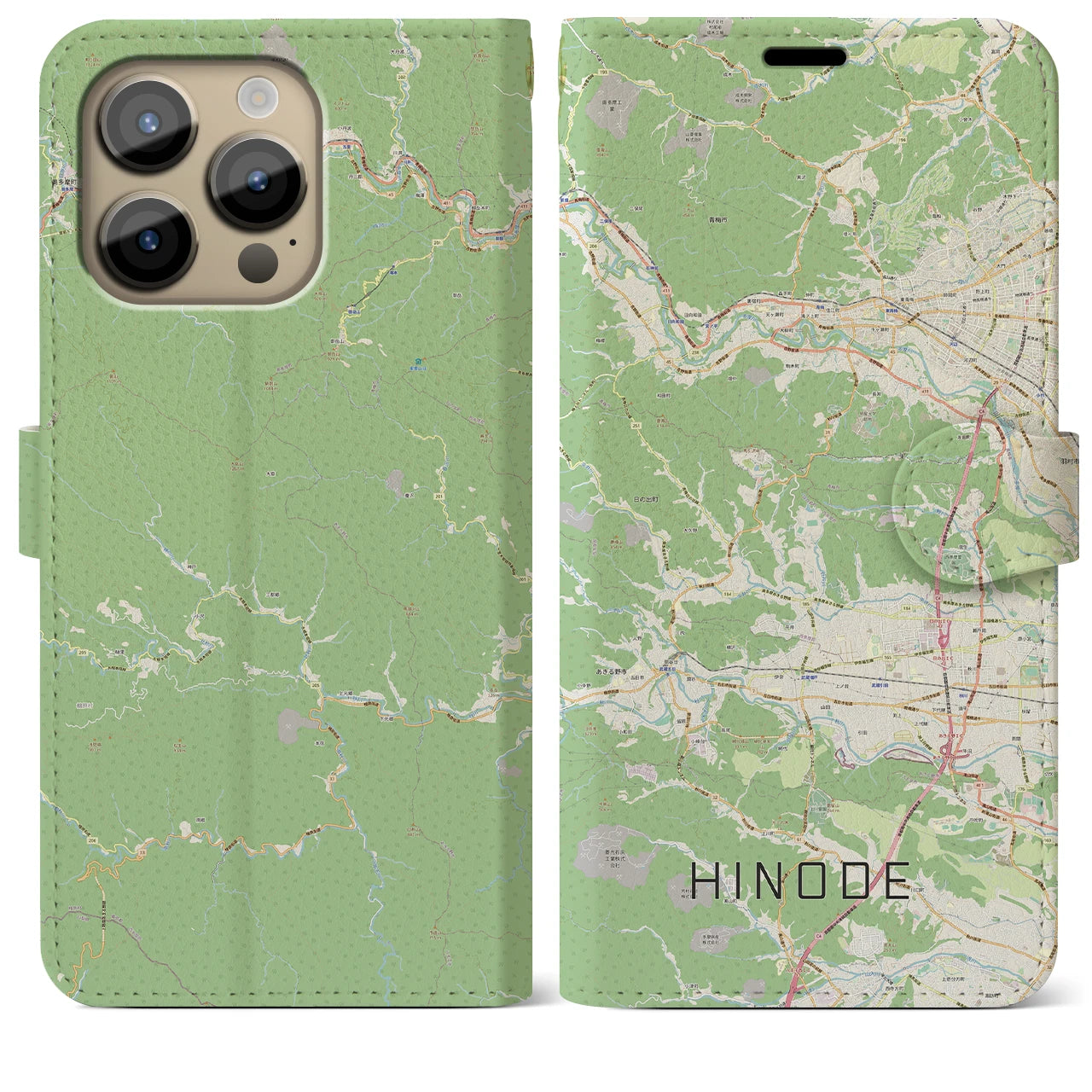 【日の出】地図柄iPhoneケース（手帳両面タイプ・ナチュラル）iPhone 14 Pro Max 用