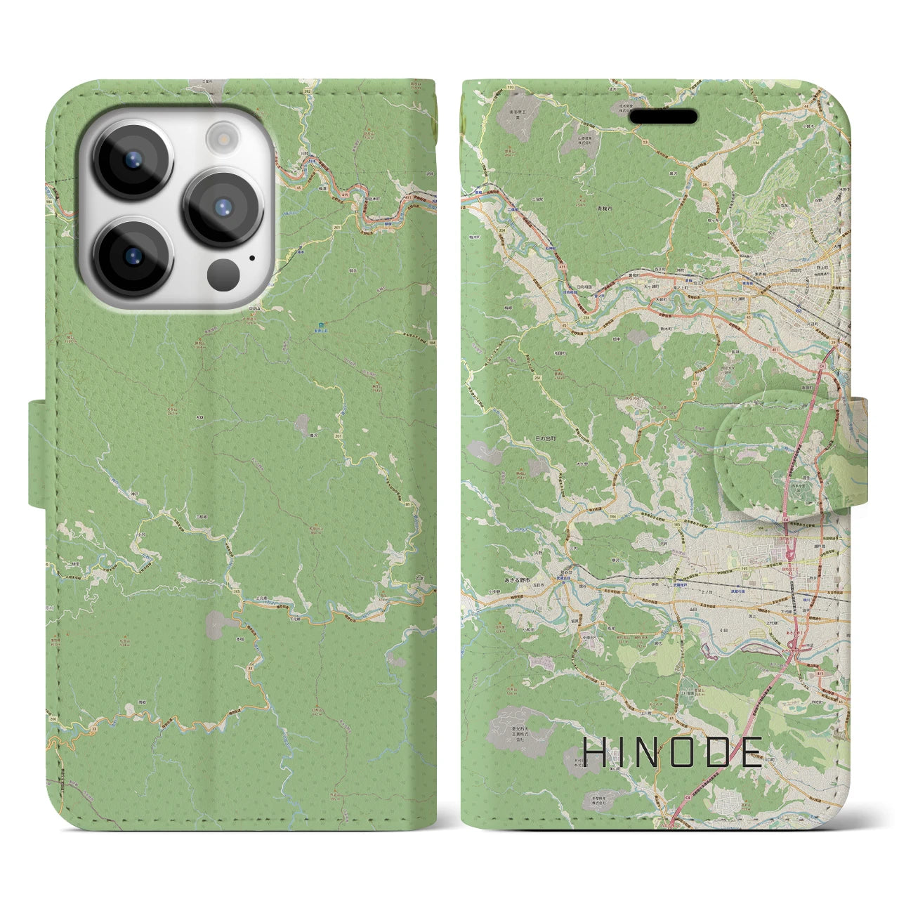 【日の出】地図柄iPhoneケース（手帳両面タイプ・ナチュラル）iPhone 14 Pro 用