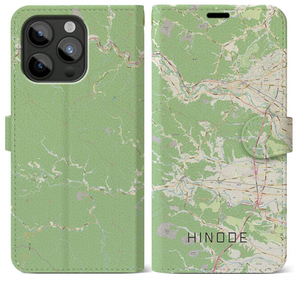 【日の出（東京都）】地図柄iPhoneケース（手帳タイプ）ナチュラル・iPhone 15 Pro Max 用