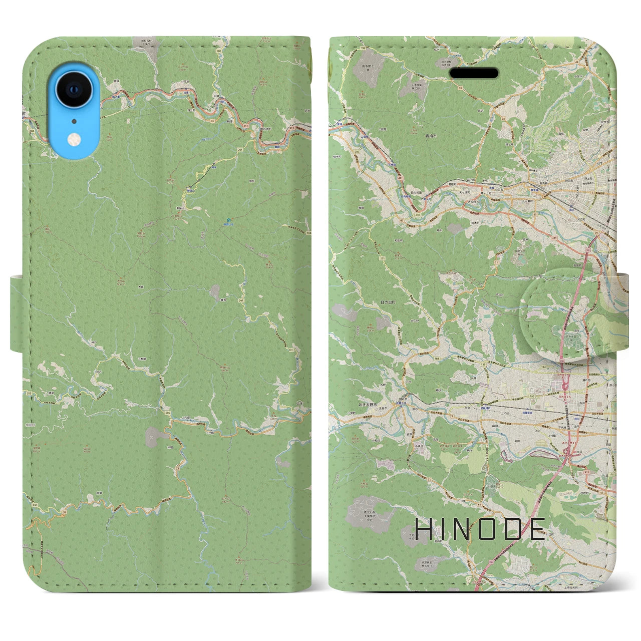 【日の出】地図柄iPhoneケース（手帳両面タイプ・ナチュラル）iPhone XR 用