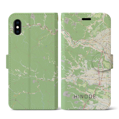 【日の出（東京都）】地図柄iPhoneケース（手帳タイプ）ナチュラル・iPhone XS / X 用