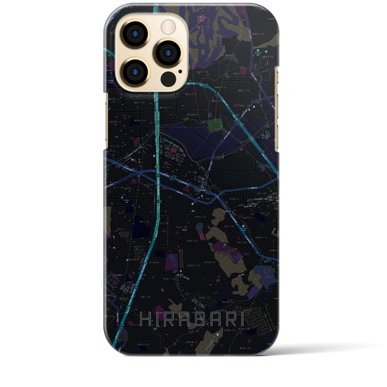 【平針】地図柄iPhoneケース（バックカバータイプ・ブラック）iPhone 12 Pro Max 用