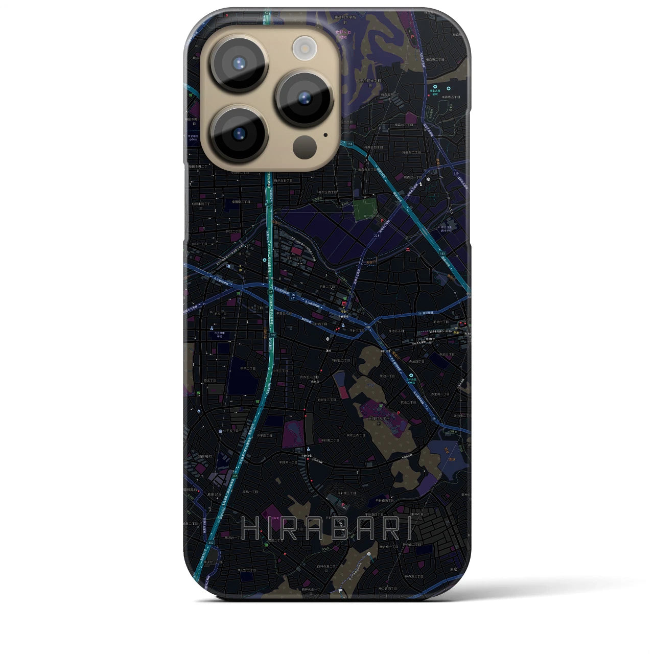 【平針】地図柄iPhoneケース（バックカバータイプ・ブラック）iPhone 14 Pro Max 用