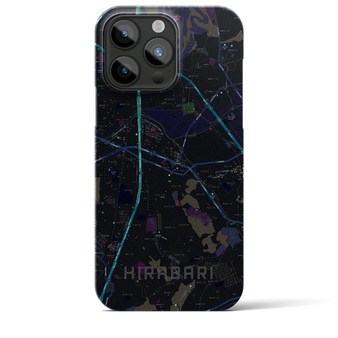 【平針】地図柄iPhoneケース（バックカバータイプ・ブラック）iPhone 15 Pro Max 用