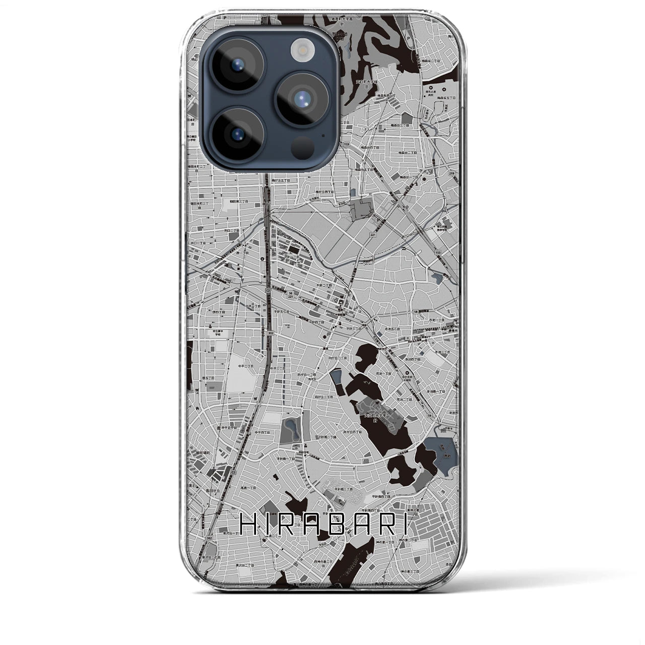 【平針】地図柄iPhoneケース（クリアタイプ・モノトーン）iPhone 15 Pro Max 用