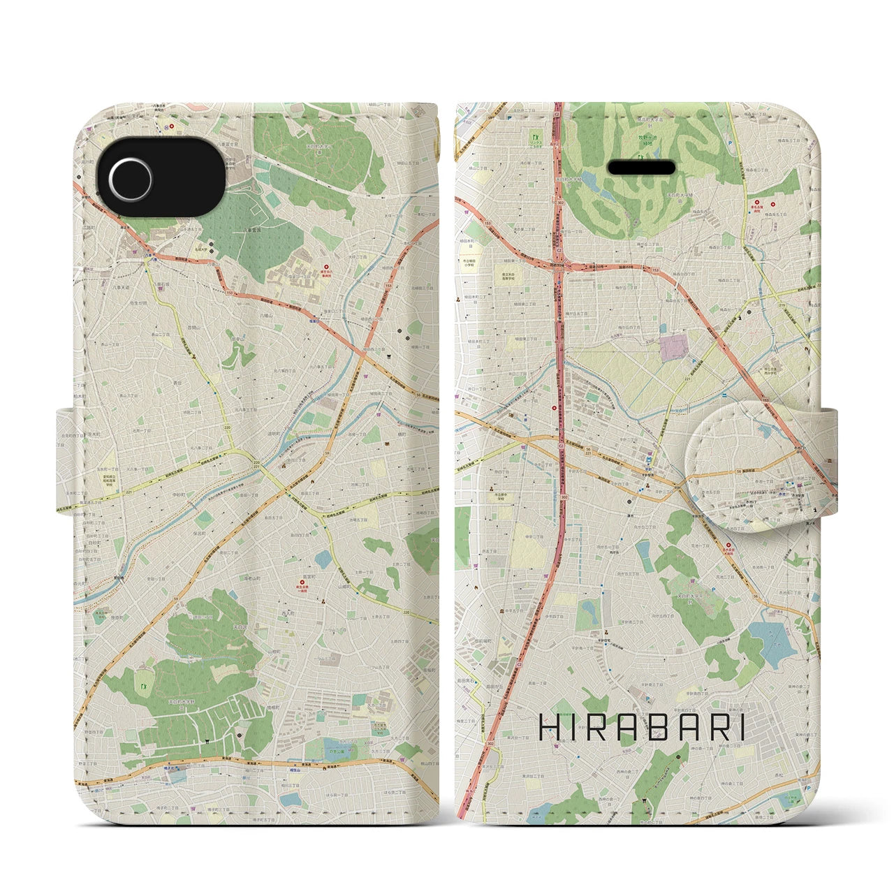【平針】地図柄iPhoneケース（手帳両面タイプ・ナチュラル）iPhone SE（第3 / 第2世代） / 8 / 7 / 6s / 6 用