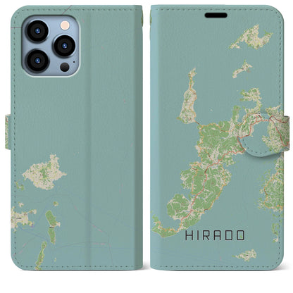 【平戸（長崎県）】地図柄iPhoneケース（手帳タイプ）ナチュラル・iPhone 13 Pro Max 用