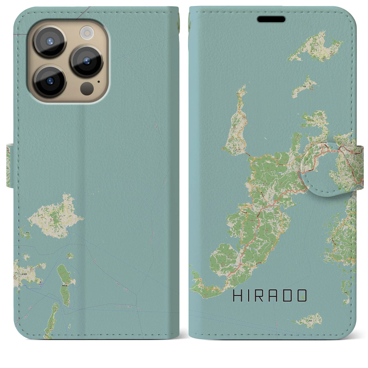 【平戸】地図柄iPhoneケース（手帳両面タイプ・ナチュラル）iPhone 14 Pro Max 用