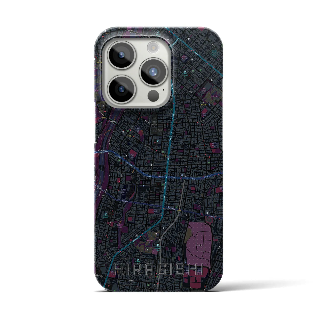 【平岸】地図柄iPhoneケース（バックカバータイプ・ブラック）iPhone 15 Pro 用