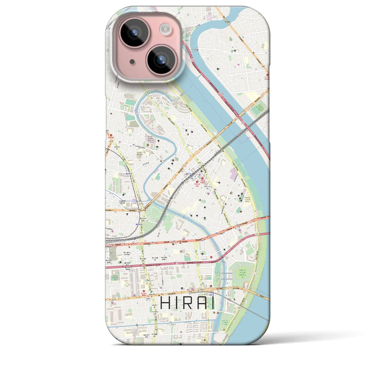 【平井】地図柄iPhoneケース（バックカバータイプ・ナチュラル）iPhone 15 Plus 用