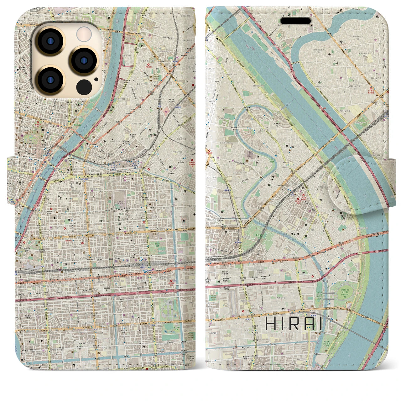 【平井】地図柄iPhoneケース（手帳両面タイプ・ナチュラル）iPhone 12 Pro Max 用