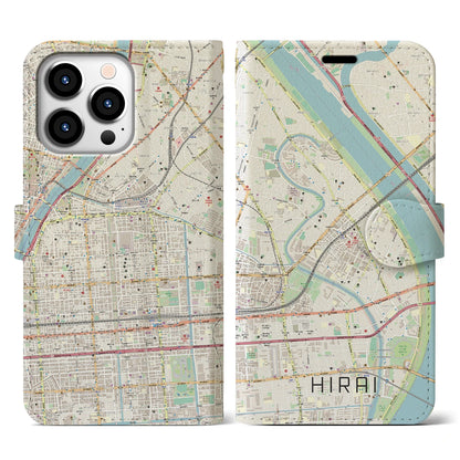 【平井（東京都）】地図柄iPhoneケース（手帳タイプ）ナチュラル・iPhone 13 Pro 用