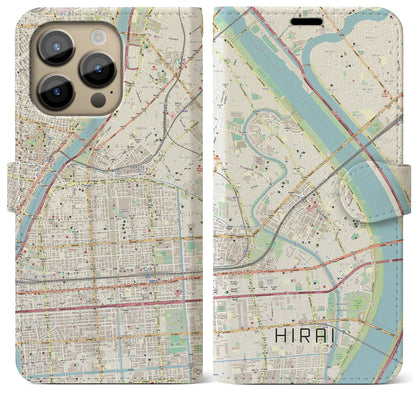 【平井（東京都）】地図柄iPhoneケース（手帳タイプ）ナチュラル・iPhone 14 Pro Max 用