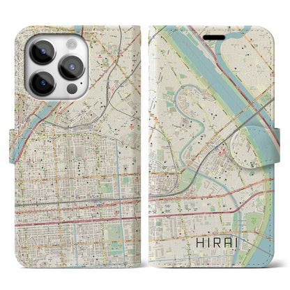 【平井（東京都）】地図柄iPhoneケース（手帳タイプ）ナチュラル・iPhone 14 Pro 用