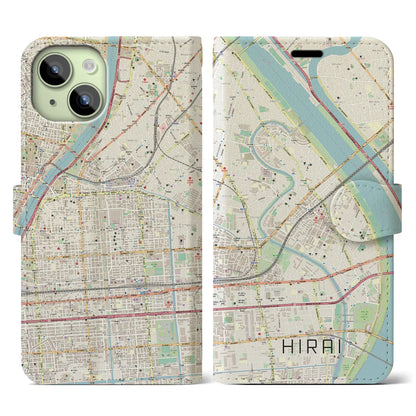 【平井（東京都）】地図柄iPhoneケース（手帳タイプ）ナチュラル・iPhone 15 用