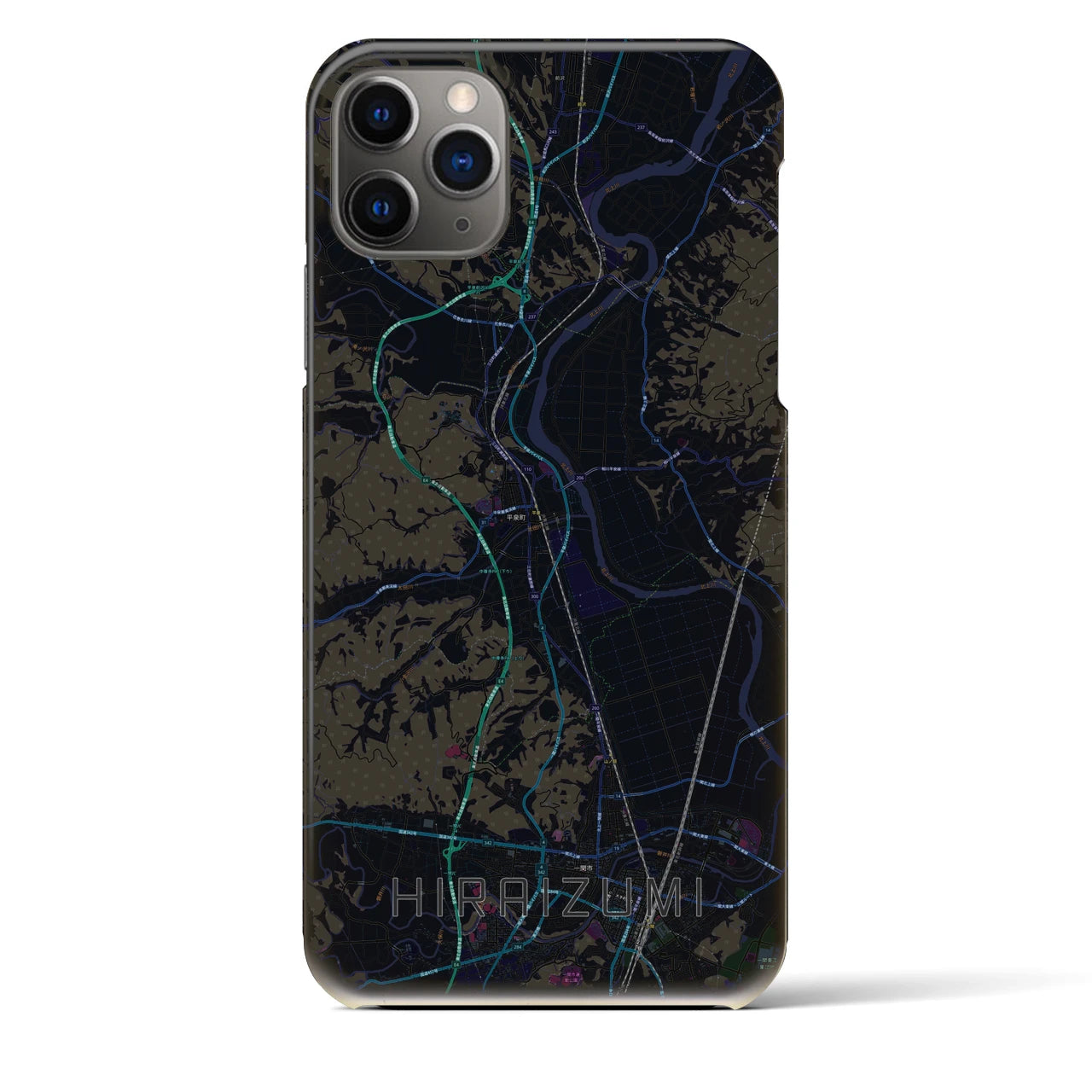 【平泉】地図柄iPhoneケース（バックカバータイプ・ブラック）iPhone 11 Pro Max 用