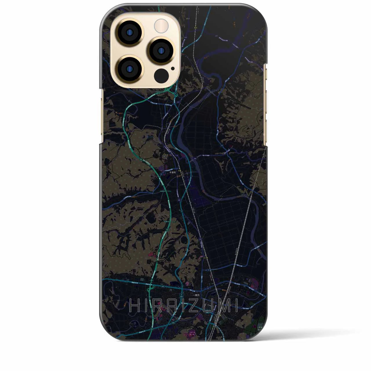 【平泉】地図柄iPhoneケース（バックカバータイプ・ブラック）iPhone 12 Pro Max 用
