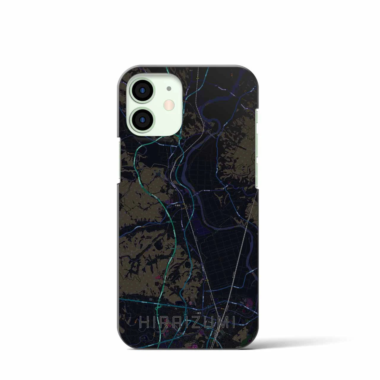 【平泉】地図柄iPhoneケース（バックカバータイプ・ブラック）iPhone 12 mini 用