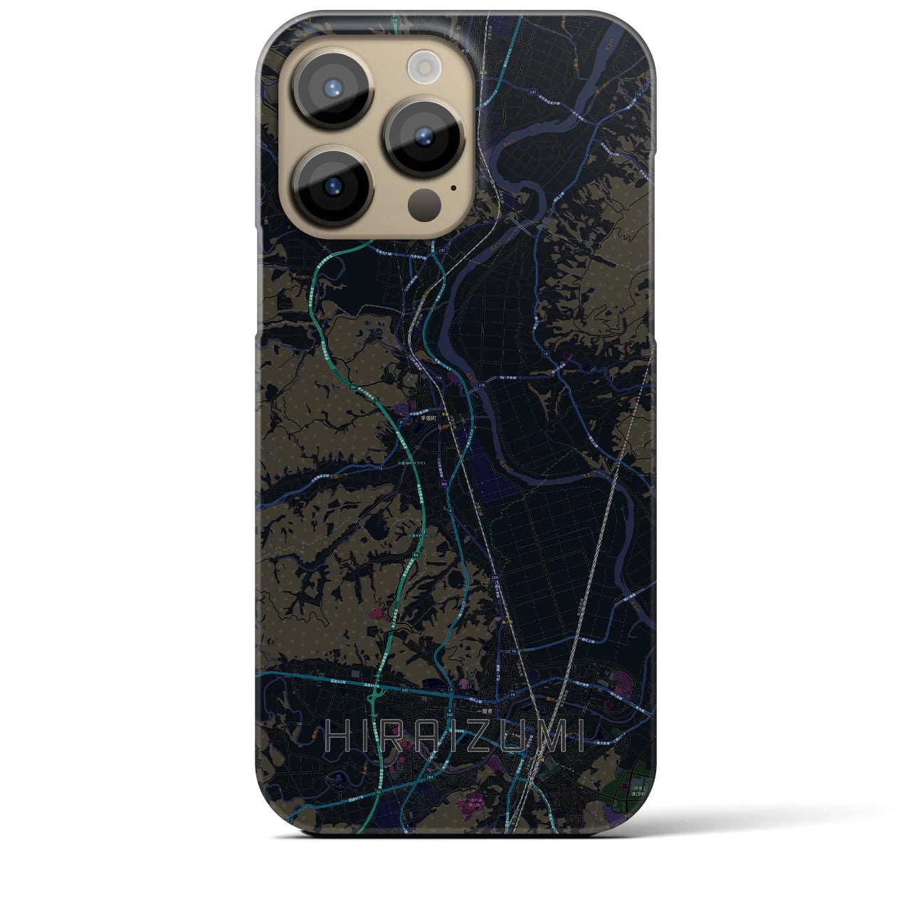 【平泉】地図柄iPhoneケース（バックカバータイプ・ブラック）iPhone 14 Pro Max 用