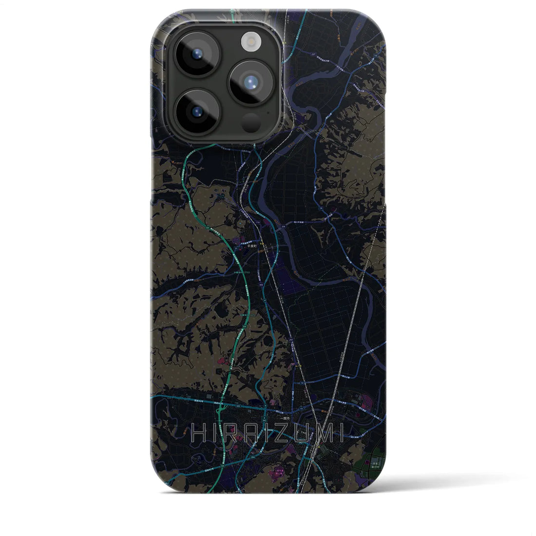 【平泉】地図柄iPhoneケース（バックカバータイプ・ブラック）iPhone 15 Pro Max 用