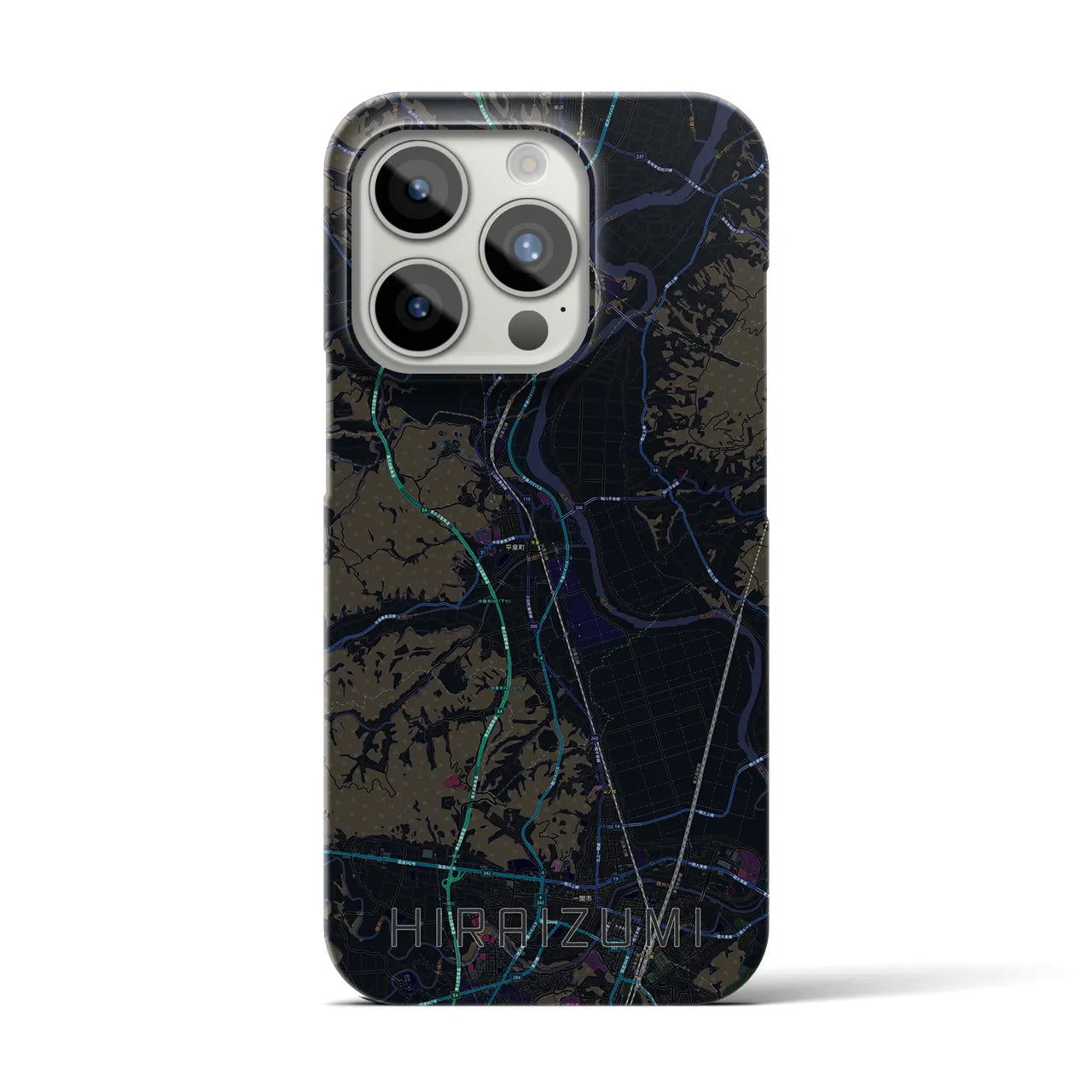 【平泉】地図柄iPhoneケース（バックカバータイプ・ブラック）iPhone 15 Pro 用
