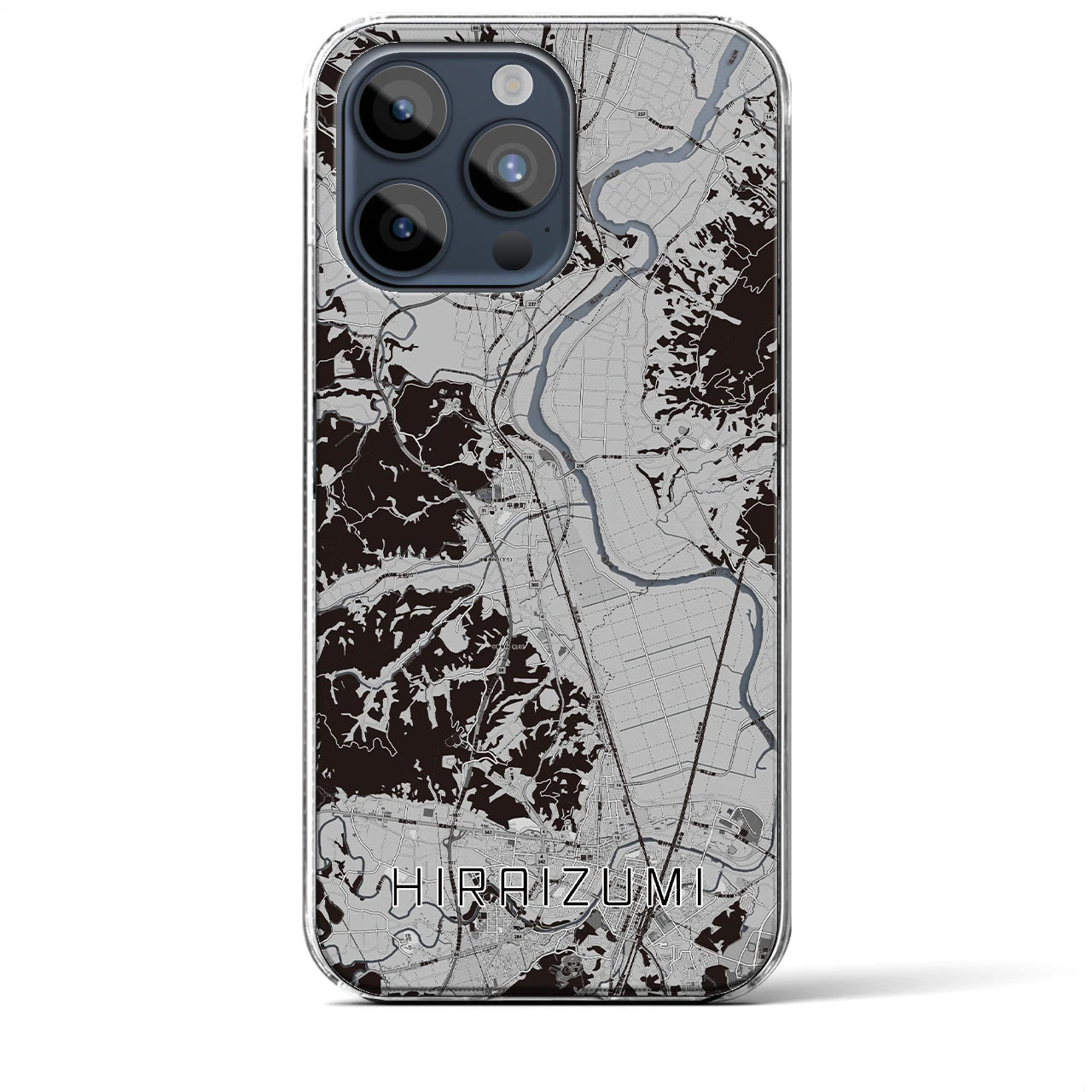 【平泉】地図柄iPhoneケース（クリアタイプ・モノトーン）iPhone 15 Pro Max 用