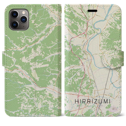 【平泉（岩手県）】地図柄iPhoneケース（手帳タイプ）ナチュラル・iPhone 11 Pro Max 用