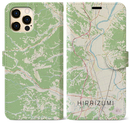 【平泉（岩手県）】地図柄iPhoneケース（手帳タイプ）ナチュラル・iPhone 12 Pro Max 用